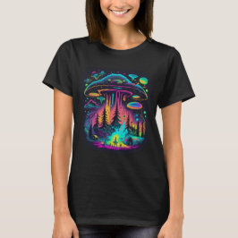 Neon UFO och Alien Scene Psychedelic Art T Shirt