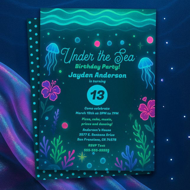 Neon Under the Sea Jellyfish Birthday Party Inbjudningar (Neon Under the Sea Jellyfish Birthday Party Invitation)