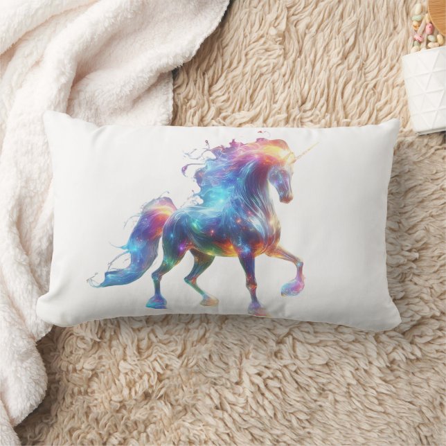 Neon Unicorn Art – Glowing Fantasy Horse Rainbow Lumbarkudde (Filt)