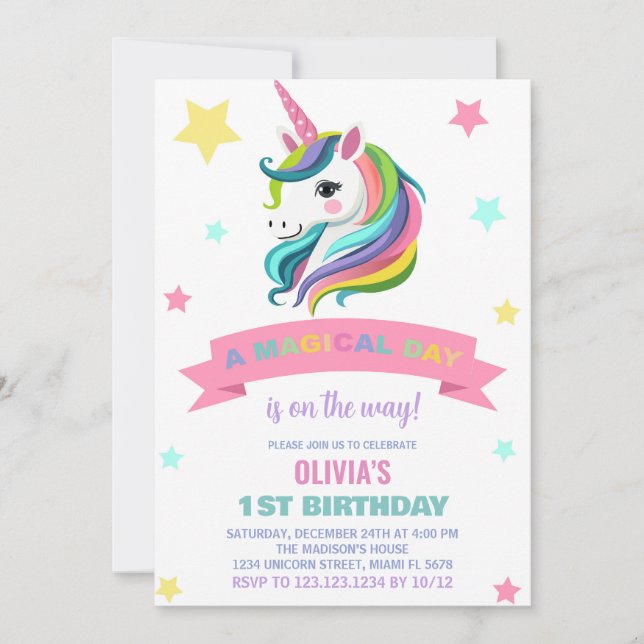 Neon Unicorn Birthday-inbjudningar Inbjudningar (Framsida)