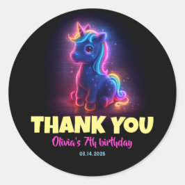Neon Unicorn Birthday Tack Runt Klistermärke