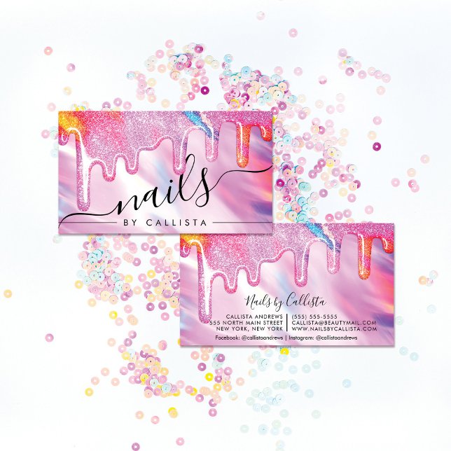 Neon Unicorn HoloGrapcs Thick Glitter Drives Nagel Visitkort (Skapare uppladdad)