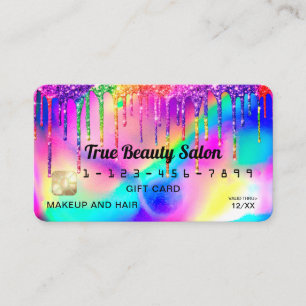 Neon Unicorn HoloGraph Glitter Drips Kredit Gift Visitkort