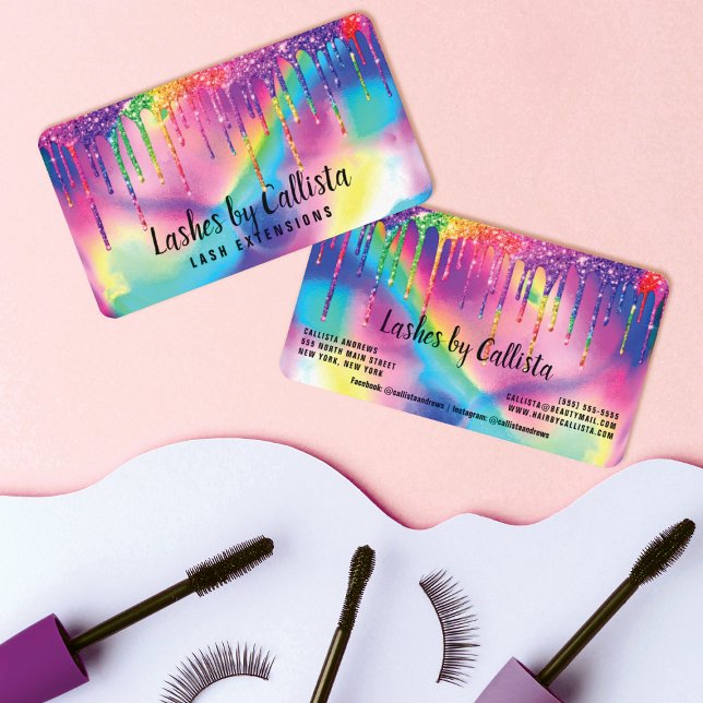 Neon Unicorn HoloGraph Glitter Drivlinser Visitkort (Skapare uppladdad)