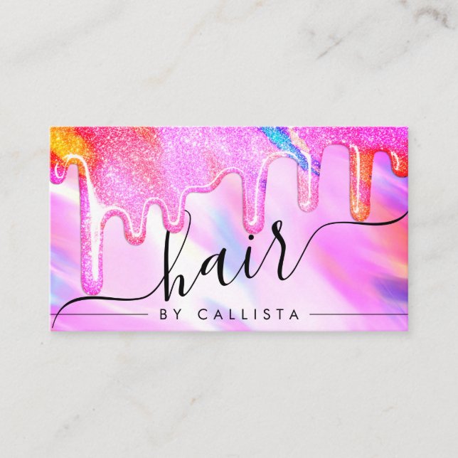 Neon Unicorn HoloGraph Tick Glitter Drives Hair Visitkort (Framsida)