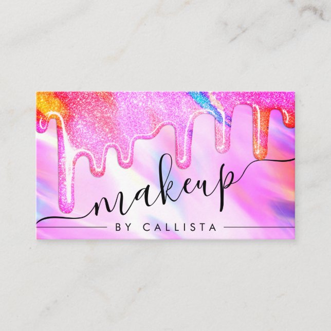 Neon Unicorn Holography Thick Glitter Drip Makeup Visitkort (Framsida)