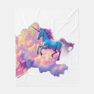 Neon Unicorn med Iridescent Clouds Fleecefilt