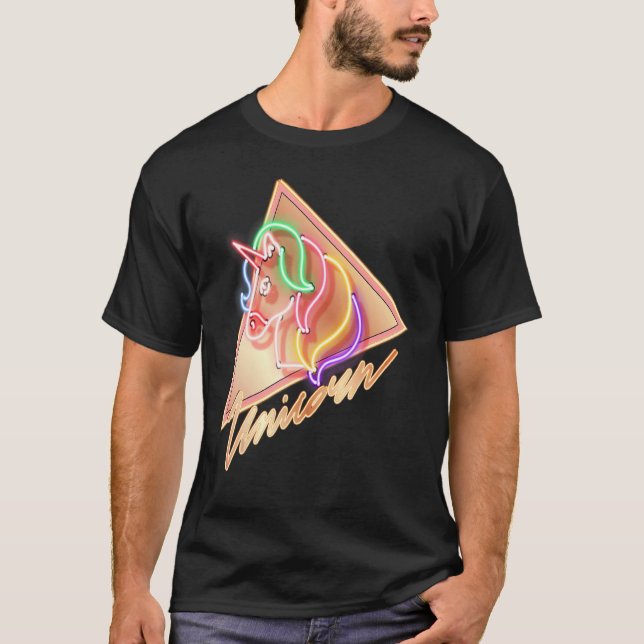 Neon Unicorn Vogue Stil T Shirt (Framsida)