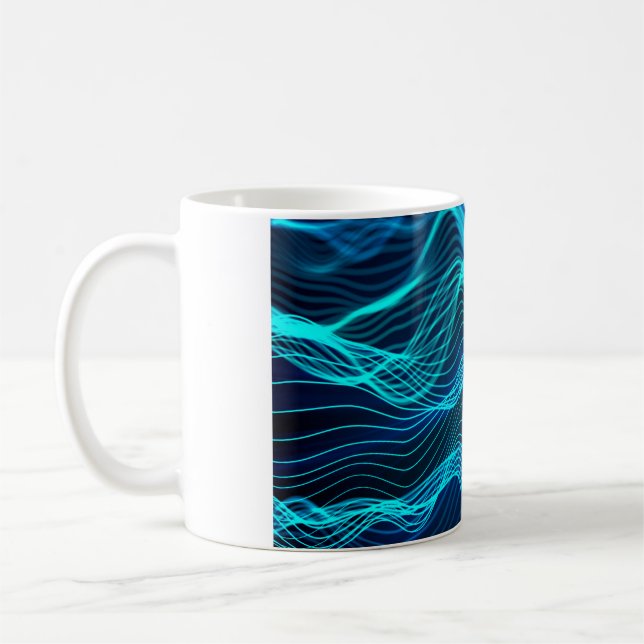 Neon vågar av många abstrakt linjer och rows com kaffemugg (Vänster)