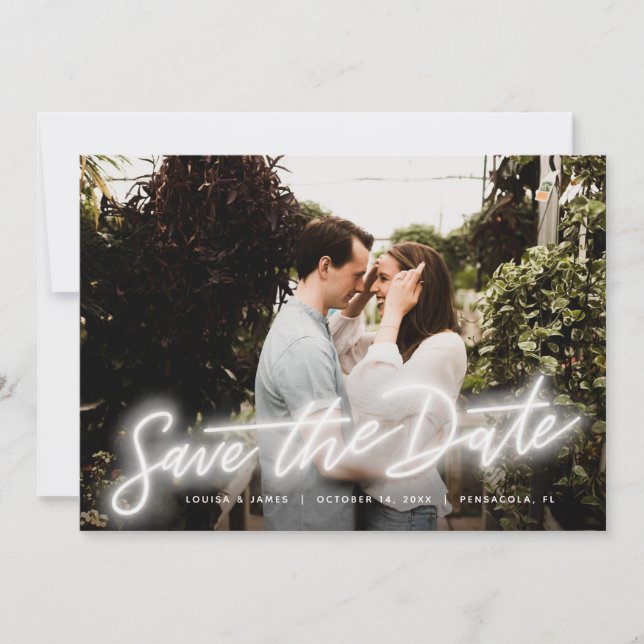 Neon Vågrät Foto Spara datum Inbjudningar (Framsida)