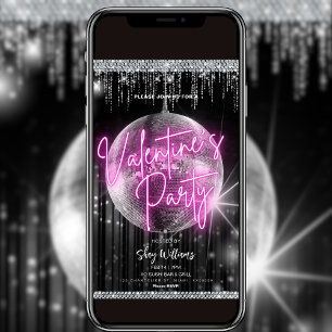 Neon Valentines Disco Party-inbjudan Inbjudningar