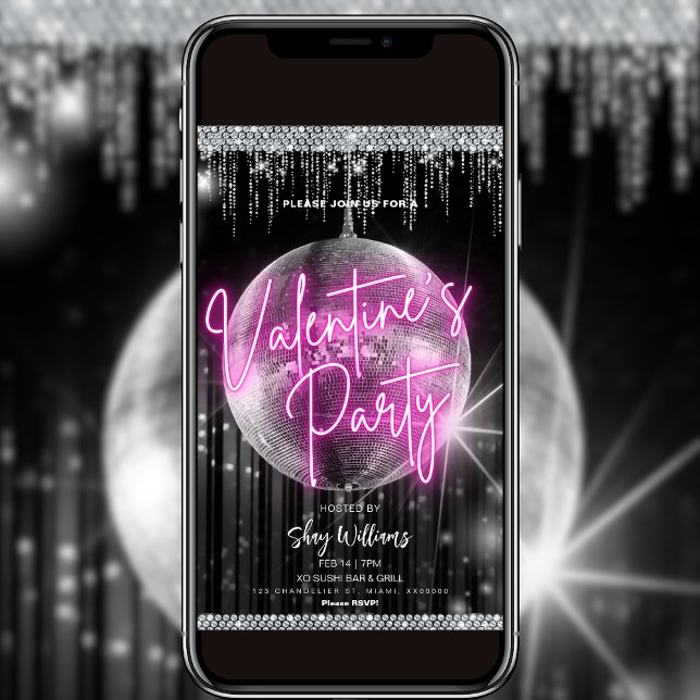 Neon Valentines Disco Party-inbjudan Inbjudningar (Skapare uppladdad)