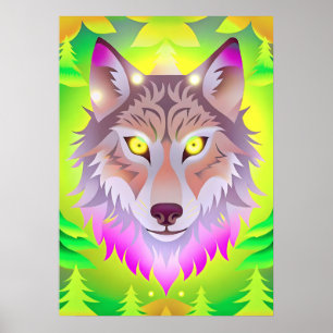 Neon Varg i Abstrakt Forest Poster