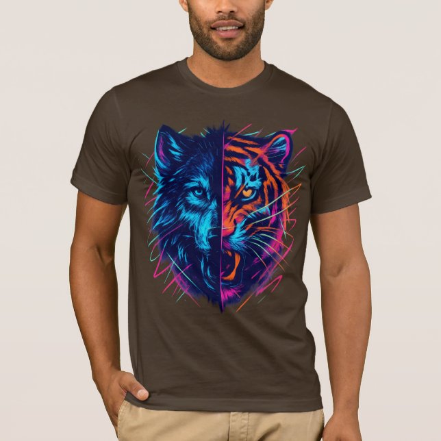 Neon Varg Tiger Split Art T Shirt (Framsida)