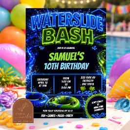 Neon Vattenrutschbana Bash Tonåring Födelsedagsinb Inbjudningar