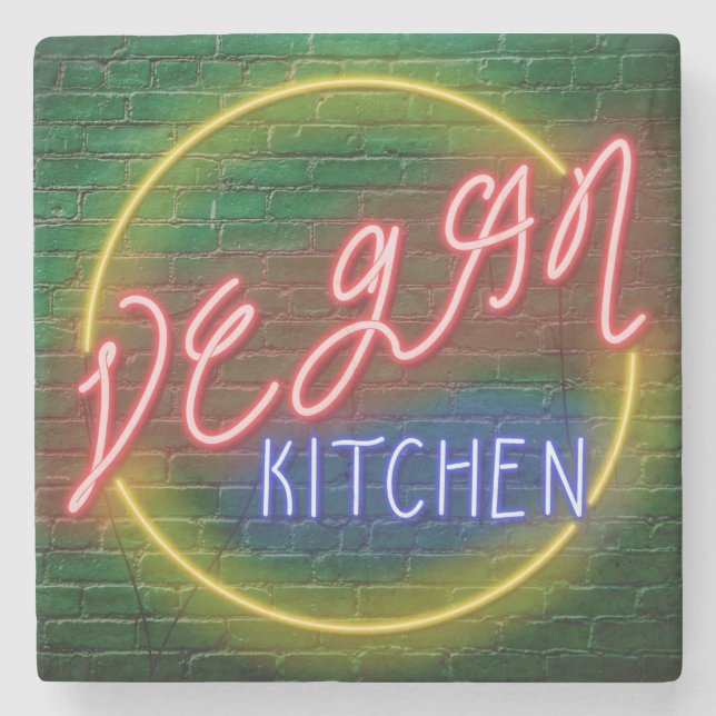 Neon Vegan Kitchen Sign Stenunderlägg (Framsidan)