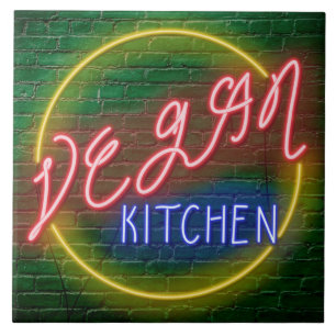 Neon Vegan Kitchen-skylt Kakelplatta