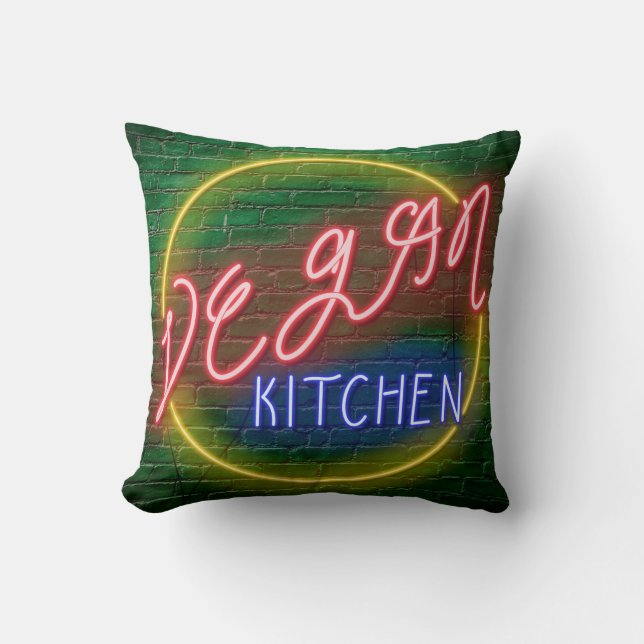 Neon Vegan Kitchen-skylt Kudde (Framsida)