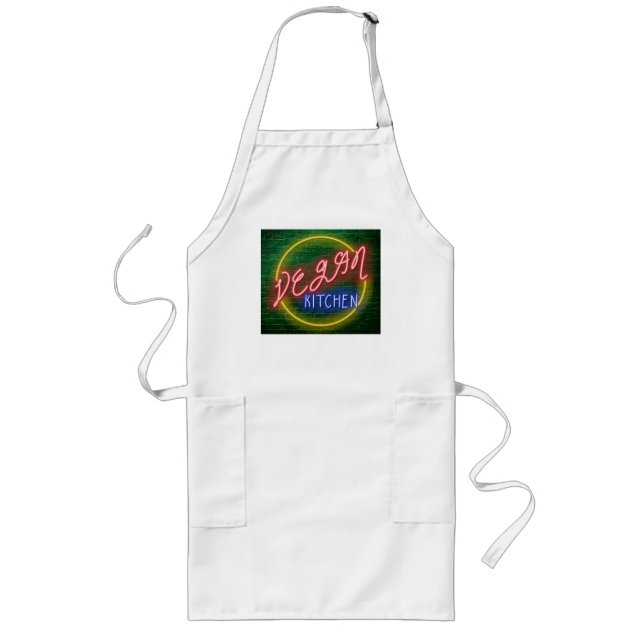 Neon Vegan Kitchen-skylt Långt Förkläde (Framsidan)