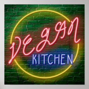 Neon Vegan Kitchen-skylt Poster