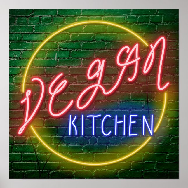 Neon Vegan Kitchen-skylt Poster (Framsidan)