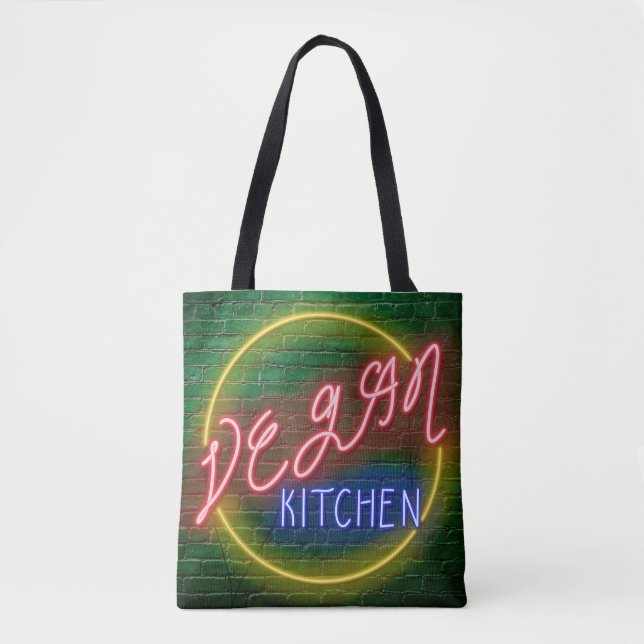 Neon Vegan Kitchen-skylt Tygkasse (Framsida)