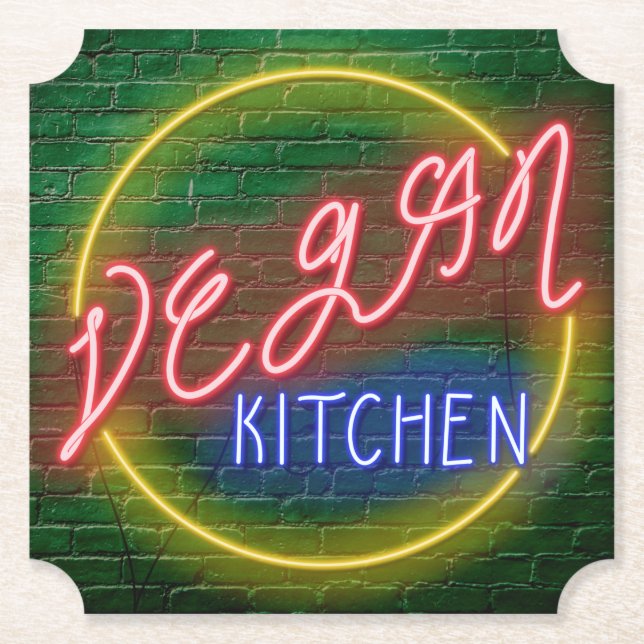 Neon Vegan Kitchen-skylt Underlägg Papper (Framsida)