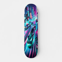 "Neon Velocity: Cyberpunk Chase Mini Skateboard Bräda 18,5 Cm