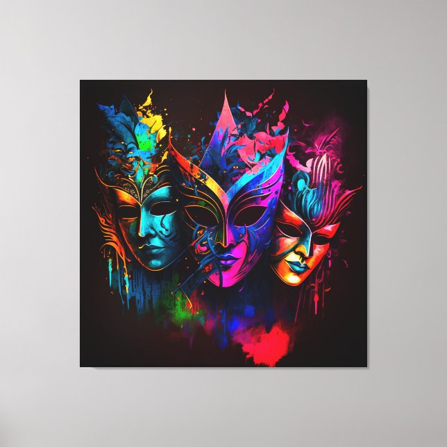 Neon Venetian Carnival Mask I Canvastryck (Framsida)