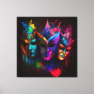 Neon Venetian Carnival Mask I Canvastryck