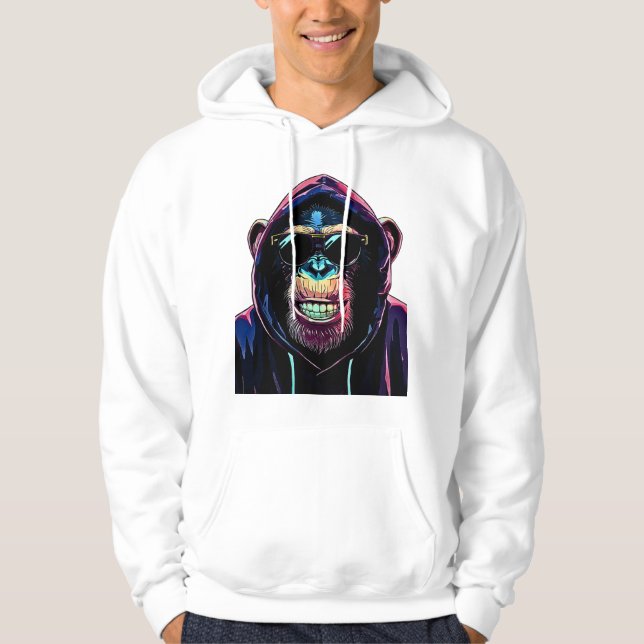 Neon Vibe – Stylish Chimpanzee in Hoodie and Sungl (Framsida)