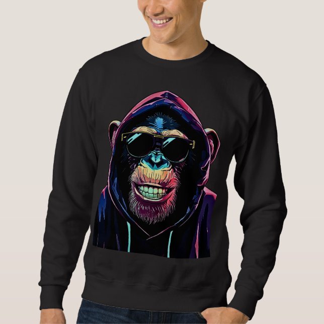 Neon Vibe – Stylish Chimpanzee in Hoodie and Sungl Lång Ärmad Tröja (Framsida)