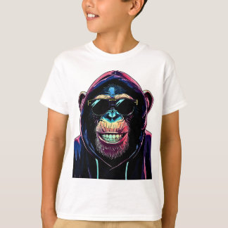 Neon Vibe – Stylish Chimpanzee in Hoodie and Sungl T Shirt