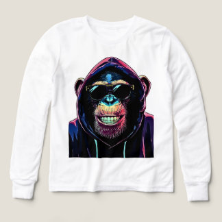 Neon Vibe – Stylish Chimpanzee in Hoodie and Sungl T Shirt