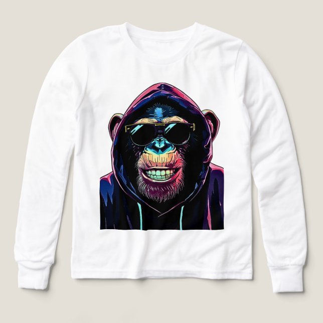 Neon Vibe – Stylish Chimpanzee in Hoodie and Sungl T Shirt (Design framsida)
