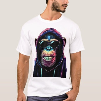 Neon Vibe – Stylish Chimpanzee in Hoodie and Sungl T Shirt