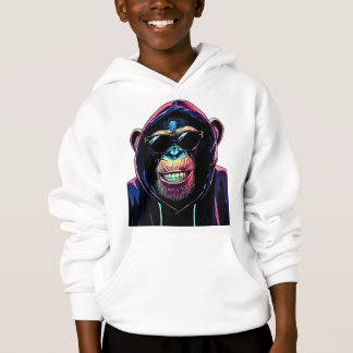 Neon Vibe – Stylish Chimpanzee in Hoodie and Sungl T Shirt