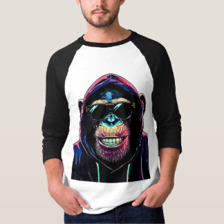 Neon Vibe – Stylish Chimpanzee in Hoodie and Sungl T Shirt