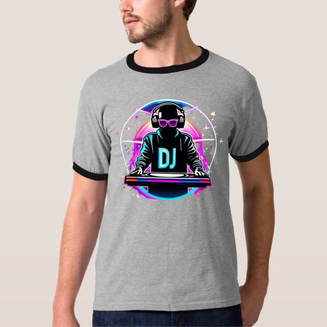"Neon Vibes: The DJ's Cosmic Beat" T Shirt (Framsida)
