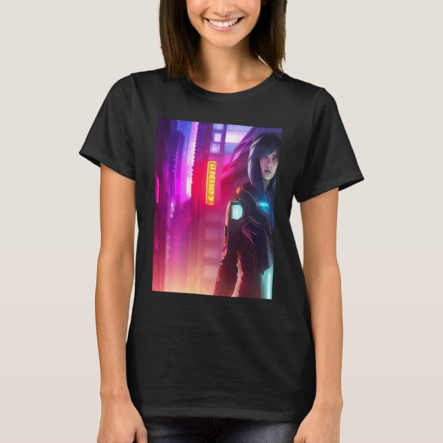 Neon Vibrant Woman Girl Pink Red Purple Look City T Shirt (Framsida)