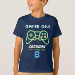 Neon Video Game Arcade Birthday Shirt T Shirt<br><div class="desc">T-shirt-perfekt för din barn Video Game Födelsedagsfest! Du kan ändra texten färg och storlekt genom att klicka på "Anpassa" och sedan på "Redigera med Design Verktyg". Kolla in Neon Video Game Party Collection om du vill ha fler matchande objekt. Anpassa dig idag!</div>