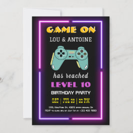 Neon Video Game Birthday Invitation Inbjudningar