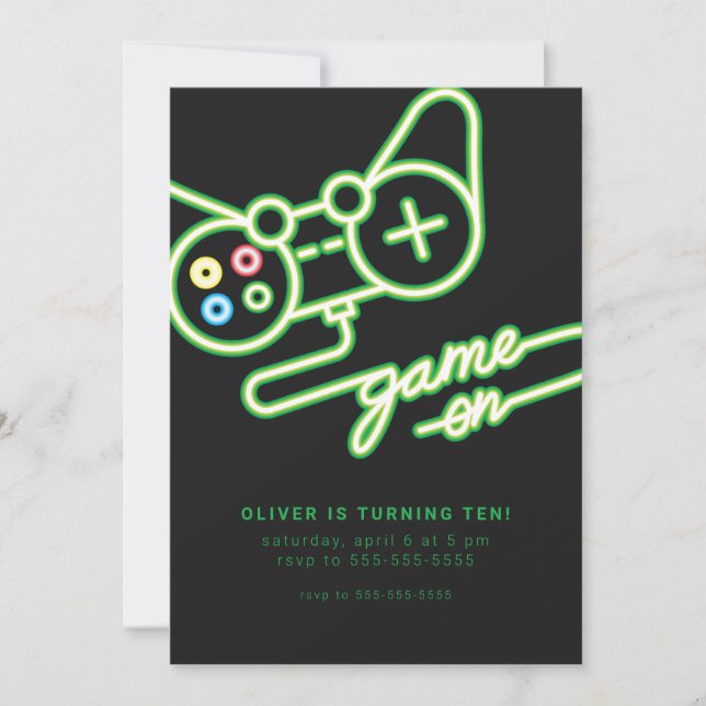 Neon Video Game Birthday Invitation Inbjudningar (Framsida)