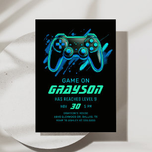 Neon Video Game Gamer Birthday Inbjudningar
