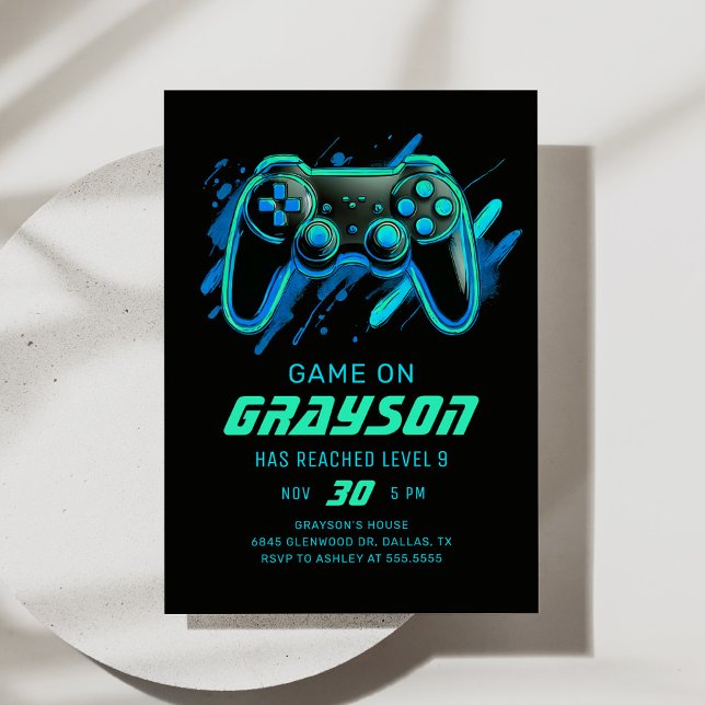Neon Video Game Gamer Birthday Inbjudningar (Skapare uppladdad)