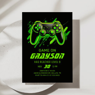 Neon Video Game Gamer Birthday Inbjudningar