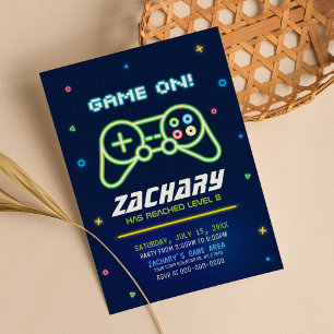 Neon Video Game Lastbil Arcade Birthday-inbjudan Inbjudningar