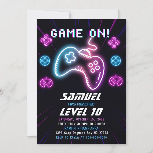 Neon Video Game Lastbil Arcade Birthday-inbjudan Inbjudningar (Framsida)