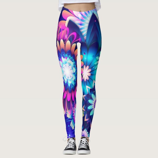 Neon vild Blommor Leggings (Framsida)