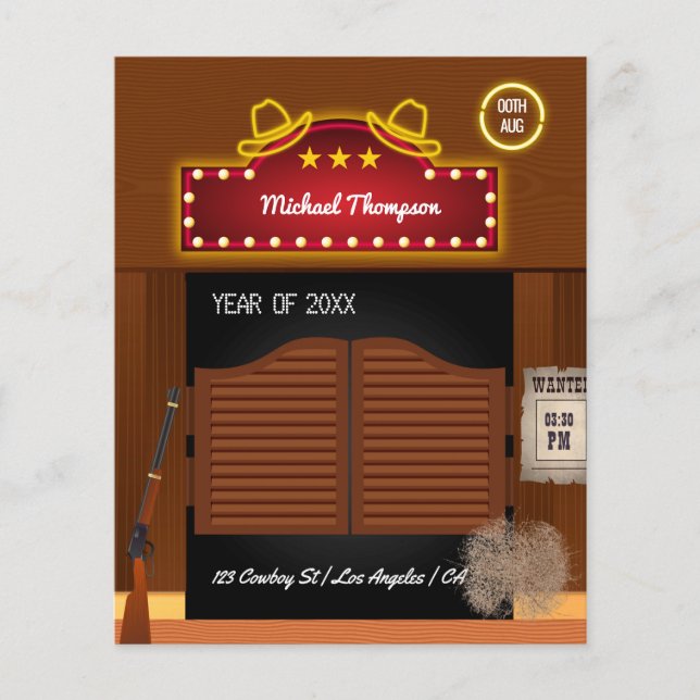 Neon Vilda western Cowboytema Studentfest Flygblad (Framsidan)